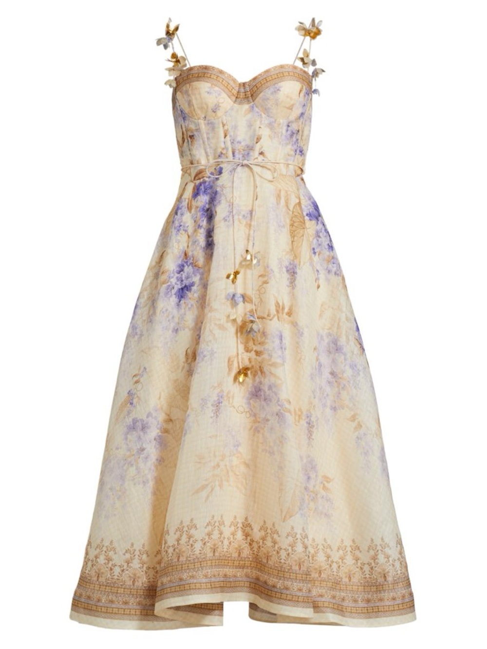 Zimmermann Dawning Picnic Cream Midi Dress with Lavender Floral Print - Picture 3 of 7